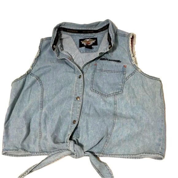Vintage Harley Davidson Denim Cropped Top Size L - Picture 1 of 4
